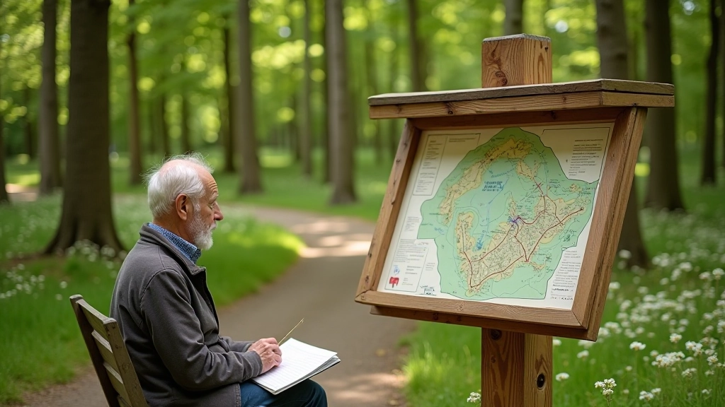 Odpočívadlo v lese s mapou a informační tabulí